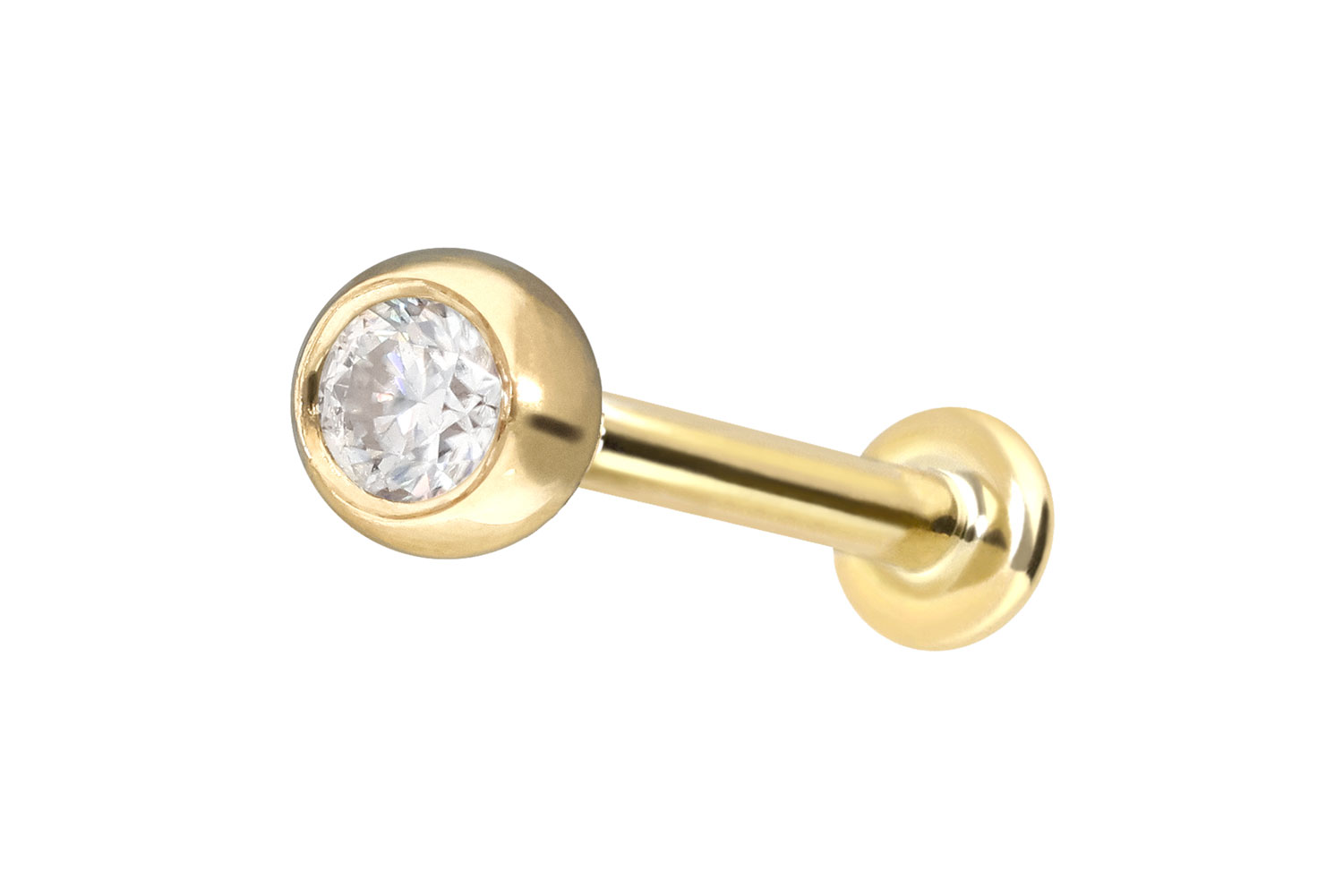 14 Karat Gold Labret Piercing mit Innengewinde MOISSANIT